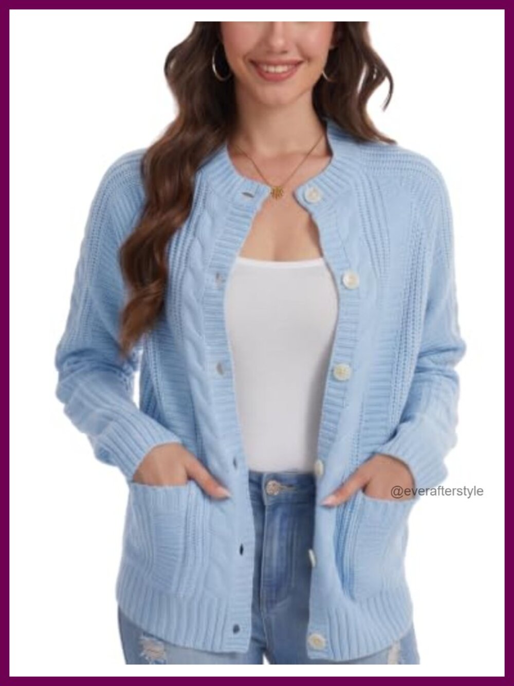 Cable Knit Button Down Cardigan Sweater with Pockets